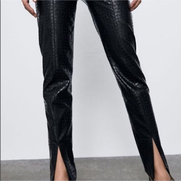 Zara Faux Leather Vegan Croc Leather Pants Size Medium - Picture 4 of 16